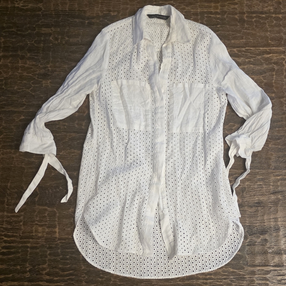 Zara White Eyelet Casual Shirt